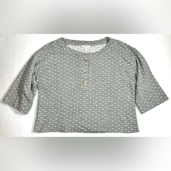 BLU PEPPER Women’s Polka Dot Gray White Crop Top 3/4 Sleeve Comfy Casual Small - Picture 1 of 12